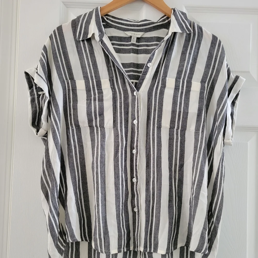 Lucky Brand Short Sleeve Striped Button Up with Back Tie Size Medium